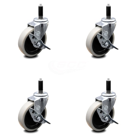 Service Caster 4 Inch Thermoplastic Wheel 1 Inch Expanding Stem Caster with Brakes, 4PK SCC-EX05S410-TPRS-SLB-1-4